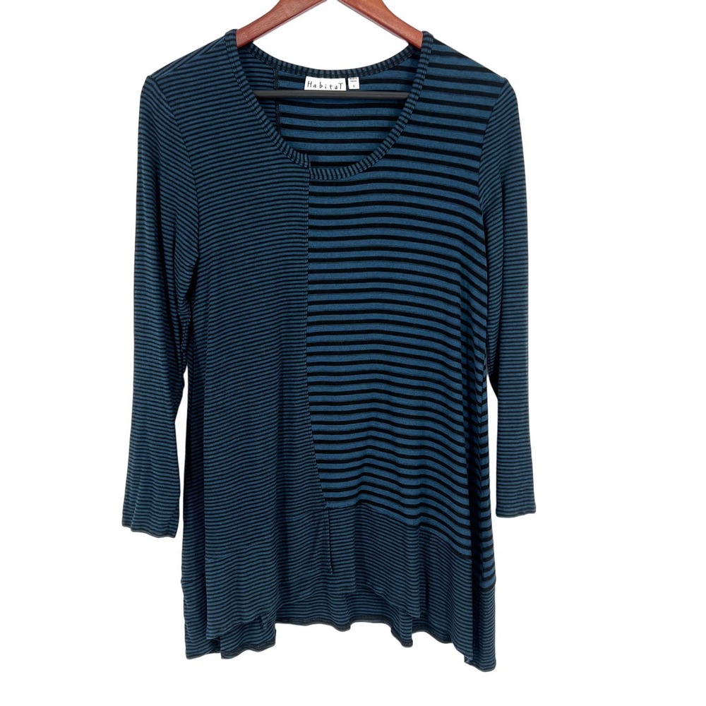 Habitat Womens Size Small Super Soft Blouse Shirt Top Blue Long Sleeve Artsy